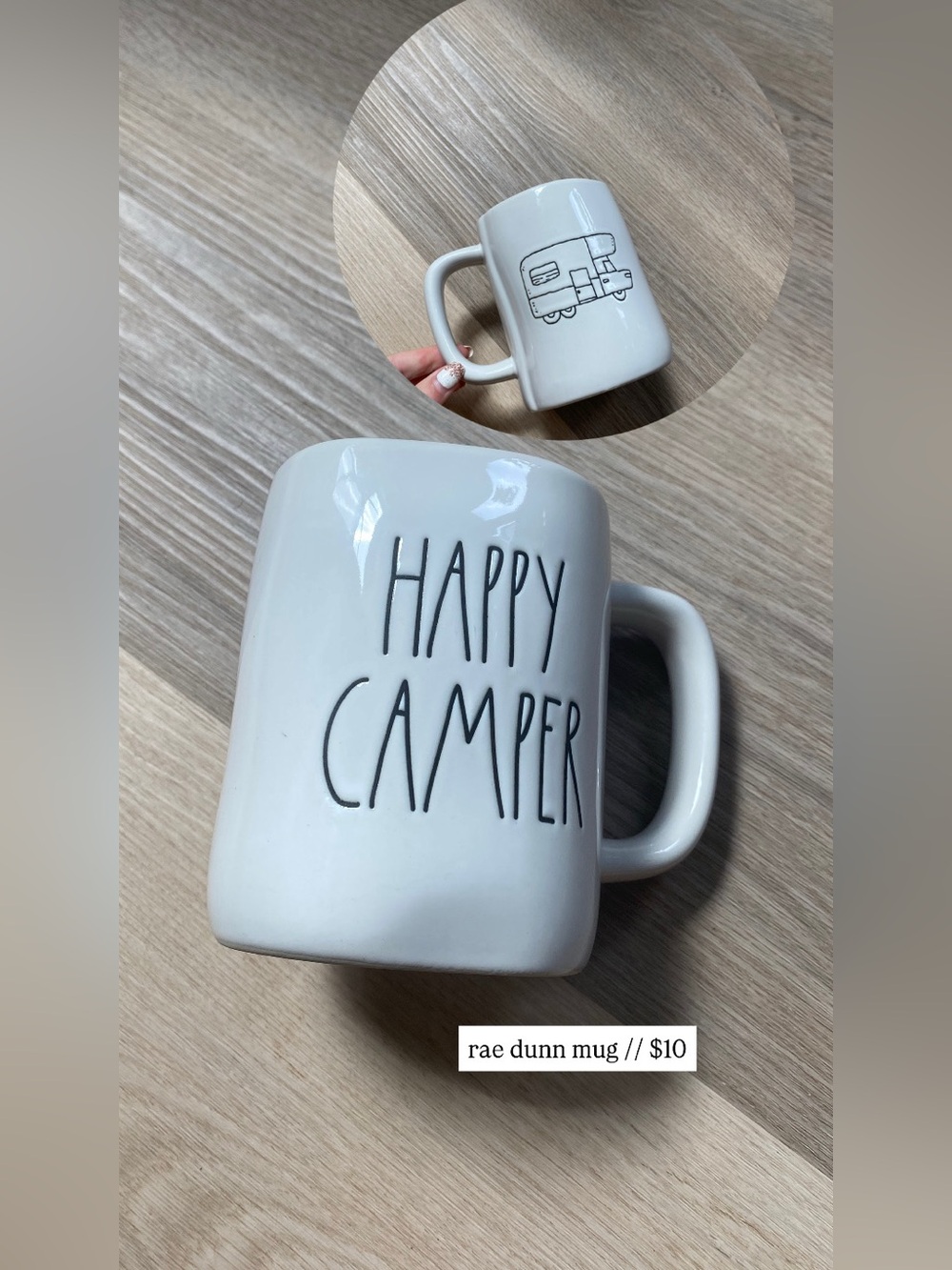 rae dunn “happy camper” mug